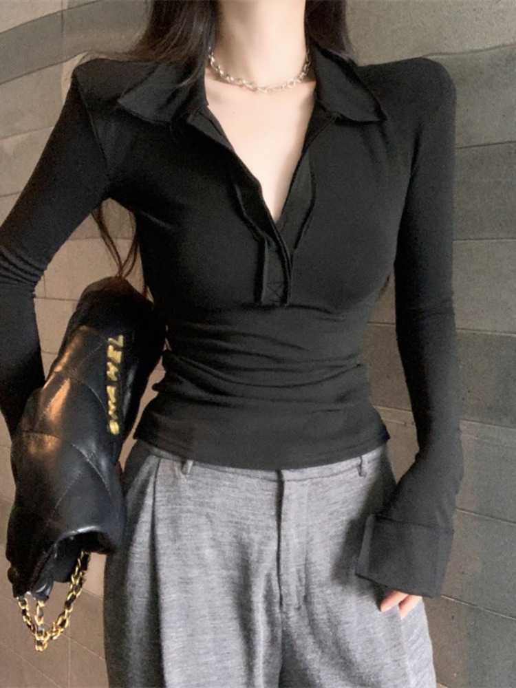 Slim Fit Long Sleeve V-Neck  C - T Shirt Tight Fit recension och pris